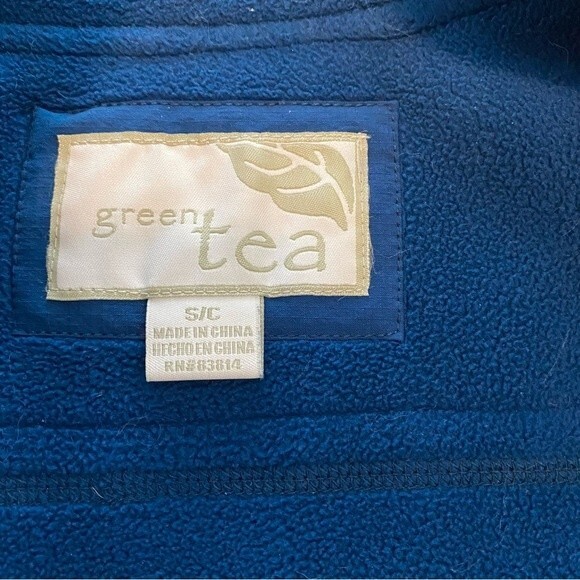 GREEN TEA Blue Fleece Navy Stripe Detail Two Zip Pockets Full Zip Front Size S - Picture 10 of 13